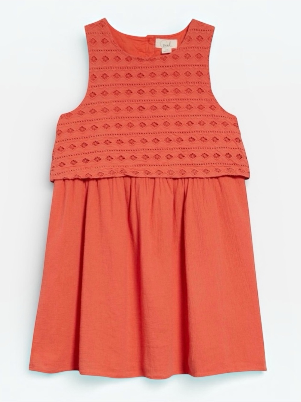 Peek Eyelet Sleeveless Button Back Dress | Coral | Girls Size 6/7